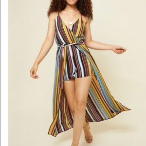 Retro Striped Pattern Cami Strap Maxi Romper